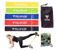 PULLUP & DIP Loop Bands, Fitness Resistance Bands Set of 5 Strengths + Bag, Natural Latex Booty Bands, Mini Bands, Exercise Bands for Legs, Glutes, Yoga, Crossfit, Pilates, Mobility