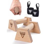 PULLUP & DIP push-up bars made of wood including wrist bandages - ergonomic handstand handles, non-slip push-up bars for calisthenics, fitness & upper body training