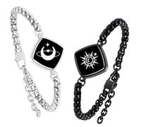 PULOMI Long Distance Touch Bracelets Vibration and Lighting Smart Bracelet for Couples, Long Distance Relationship, Girlfriend, Boyfriend, Christmas Gift, Black/Silver