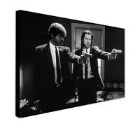 Pulp Fiction - Vincent and Jules - Pointing Guns - Classic Film - Wrapped Framed Canvas Wall Art (A3 [16 x 12 inch / 41 x 30 cm])