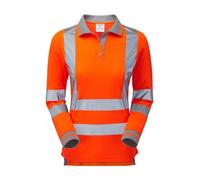 Pulsar High Visibility Rail Spec Ladies Long Sleeve Polo Shirt - Orange - Size 12