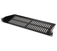 PULSE 19” 1U Vented Rack Shelf, 180mm Depth, Heavy Duty 1.5mm Steel, Black Powder Coated, Slim Space-Saving Rackmount Storage for Servers, Audio Equipment, Electronics - RKSV-1U180