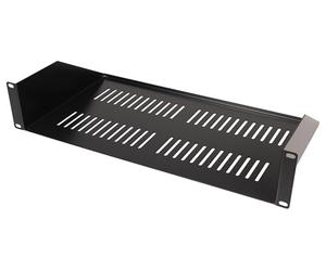 PULSE 19” 2U Vented Rack Shelf, 250mm Depth, Heavy Duty 1.5mm Steel, Black Powder Coated, Rackmount Storage for Servers, Audio Equipment, Electronics - RKSV-2U250