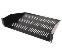 PULSE 19” 2U Vented Rack Shelf, 370mm Depth, Heavy Duty 1.5mm Steel, Black Powder Coated, Rackmount Storage for Servers, Audio Equipment, Electronics - RKSV-2U370