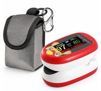 Pulse Oximeter with Hook Carabiner & Carrier Pouch, Fingertip Oxygen Saturation and Pulse Rate Monitor, Portable SpO2 Reader for Home, Travel & Sports (Red)