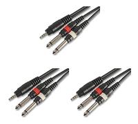 Pulse PLS00140 3.5 mm Stereo Jack to 2x 6.35 mm (1/4 Inches) Mono Jack Plug to Plug Lead, 1.2m, Black (Pack of 3)