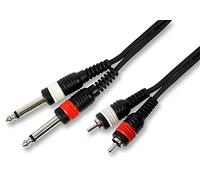 Pulse PLS00253 2x 6.35 mm (1/4 Inches) Mono Jack to 2x Phono (RCA) Plug to Plug Lead, 5m, Black