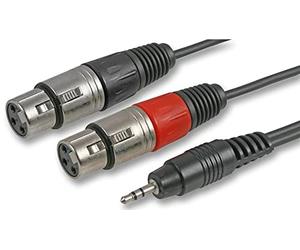 Pulse PLS00298 3.5 mm Stereo Jack Plug to 2x 3 Pin XLR Sockets Lead, 3m, Black