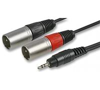 PULSE PLS00300 3.5mm Stereo Jack to 2x 3 Pin XLR Plug to Plug Lead, 3m Black