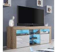 Pulse Tv Unit 145Cm Oak And White High Gloss Doors With Led Lighting - Creative Furniture