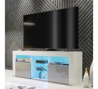 Pulse Tv Unit 145Cm White And Grey High Gloss Doors With Led Lighting - Creative Furniture