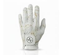 PulseGolf Premium Golf Glove V2 - AAA Cabretta Leather | Improved Fit and Durability | All Weather Performance | Men and Women (White/Gold Marble, Small, Left Hand (for Right Handed Golfers))