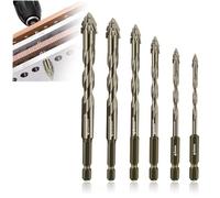 Pulunto 4/6Pcs New Four-Flute Sawtooth Eccentric Drill Bit Set, High Hardness Skewed Head Eccentric Drill Bits for Glass Ceramic Tile