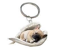 pulunto Cute Sleeping Angel Dog Pendant, Acrylic Dog Sleeping in Angel Model Hanging Keychain Pendant for Home Stationery Decor Auto Interior