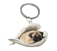 pulunto Cute Sleeping Angel Dog Pendant, Acrylic Dog Sleeping in Angel Wings Model Hanging Keychain Pendant for Auto Interior Home Stationery Decor