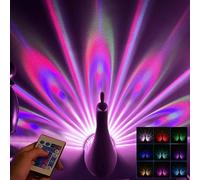pulunto Peacock Wall Light,Peacock Projection Desk Lamp,USB Charging Rainbow Projection Night Light,7 Color Adjustment LED Night Light with Remote Control for Living Room Xmas Birthday Gift