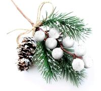 Puluole 10 Pcs Christmas Picks and Sprays,Artificial Holly Stem and White Berry,Pine Cones and Pine Branches,White Berries Christmas Decorations,Greenery Tree Picks for Birthday Wedding Decor