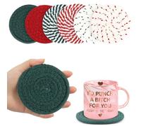Puluole Christmas Coasters Set of 6,Red Green Cotton Rope Woven 4 Inch | for Office Desk Coffee Table, Holiday Party Decoration, Xmas Gift, Soft Fabric, Absorbent, Heat Cool Resistant, Round