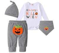 Puluole Newborn Baby Pumpkin Costume,My First Halloween Baby Outfit,Infant Pumpkin Costume Set with Bib and Hat,Halloween Babies Shower Gifts(White,12-18 months)