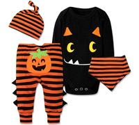 Puluole Newborn Baby Pumpkin Costume,My First Halloween Baby Outfit,Infant Pumpkin Costume Set with Bib and Hat,Halloween Babies Shower Gifts(Black, 6-9 months)