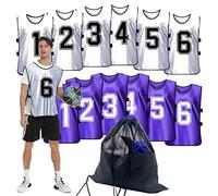 PULUOMASI Sports Pinnies-Numbered Practice Vest Pennies for Soccer Basketball Jersey Bibs -Set of 12/Youth Adults Team, Purple+white(1-6)-white, Large