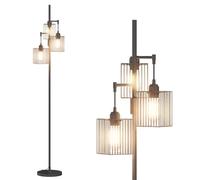 PULUOMIS Floor Lamp, Industrial Floor Lamps for Living Room, Standing Lamps with Wire Cage Lampshade, Standard Tall Lamp with 3 Light for Bedroom, Bulb Not Included, Black