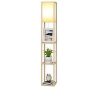 PULUOMIS Floor Lamp with Shelves, 3 Layers Wooden Shelf Standing Light, Modern Reading Lamp for Bedroom, Living Room, Office, Home Decoration (Size:26x 26x 160 cm) (Without Bulb)-Oak