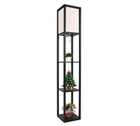 PULUOMIS Floor Lamp with Shelves, 3 Layers Wooden Shelf Standing Light, Modern Reading Lamp for Bedroom, Living Room, Office, Home Decoration (Size:26x 26x 160 cm) (Without Bulb)-Black
