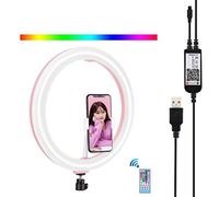 PULUZ 11.8 inch USB RGBW Dimmable LED Ring Vlogging Photography Video Lights with Cold Shoe Tripod Ball Head & Remote Control & Phone Clamp for Selfie, Makeup, YouTube Video (Pink)