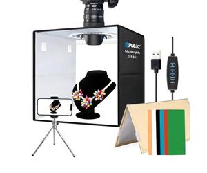 PULUZ 12''×12'' Portable Photography Light Box, 30cm Dimmable Photo Studio Lightbox with 120 High CRI LED Lights & 6 PVC Backdrops & 3 Reflection Boards for Small Items Product Photography