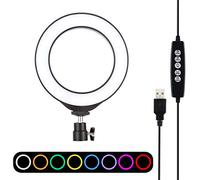 PULUZ 4.7 inch USB 10 Modes 8 Colors RGBW Dimmable LED Ring Vlogging Photography Video Lights with Cold Shoe Tripod Ball Head for make-up and YouTube Video vlogging equipment