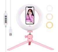 PULUZ 7.9 inch Ring Light & Desktop Tripod Mount USB 3 Modes Dimmable LED Curved Light Ring Vlogging Selfie Photography Video Lights with Phone Clamp for Makeup, Live Stream