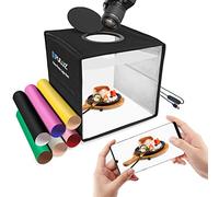 PULUZ 9.8 inch/ 25CM Light Box Portable Photo Box Booth with 10 Levels of Adjustable Brightness, High Definition LED Ring Light with 96 Beads and 12 Coloured Backdrops for Product Photography