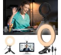 PULUZ Clip Ring Light with Stand, 6" Video Conference Light with Clip & 72 LED 3 Light Colours + Brightness 10-Level Video Light for Laptop & Computer Zoom Meeting Live Streaming Tiktok