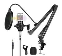 PULUZ Condenser Microphone Kit, Plug & Play with Live Sound Card, Supercardioid Condenser Mic with Boom Arm and Shock Mount for YouTube Vlogging, Gaming, Podcasting (Silver)