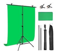 PULUZ Greenscreen Backdrop with Stand 1x2m, 3.2x6.5ft T-Shape Green Screen Background Stand, Photography Backdrop Kit with Clamp Carrying Bag for Gaming, Photo Studio, Video Recording, Streaming