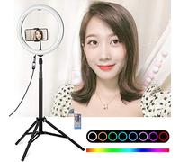 PULUZ LED RGBW Ring Light Kit, 11.8 inch RGBW Selfie Ring Light Live Broadcast Kits with Cold Shoe Tripod Adapter & Phone Clamp & Remote Control for Live Stream, YouTube Video and Makeup