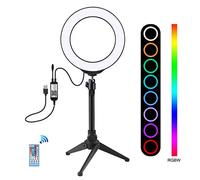 PULUZ LED RGBW Ring Light Kit, 6.2 inch RGBW Selfie Ring Light with Desktop Tripod Mount USB Dimmable LED Vlogging Photography Video Lights with Remote Control for Live Stream