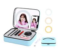 PULUZ Multifunctional Makeup Organizer Cosmetic Storage Box Live Broadcast Ring Light Makeup Mirror Cosmetic Storage Box Bag with Phone Clamp for Live Stream, Makeup, Camera, Video Recording (Blue)