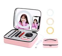 PULUZ Multifunctional Makeup Organizer Cosmetic Storage Box Live Broadcast Ring Light Makeup Mirror Cosmetic Storage Box Bag with Phone Clamp for Live Stream, Makeup, Camera, Video Recording (Pink)