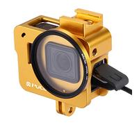 PULUZ New Version Aluminum Alloy Housing Shell Case CNC Protective Cage with Cold Shoe Mount & 52mm UV Lens Filter for HERO5 (No Back Cover) (Gold)