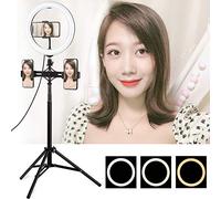 PULUZ Ring Light Kit, 10.2 inch USB 3 Modes Dimmable Dual Phone Brackets LED Ring Vlogging Video Light Kits with 1.65m Adjustable Tripod Stand and Phone Clamp for Live Stream, YouTube Video, Makeup