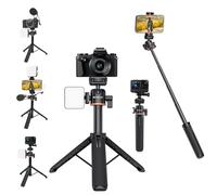 PULUZ Selfie Stick Tripod with Cold Shoe+360° Ball Head+1/4 inch Screw | 55cm 2-in-1 Action Camera Tripod Stand for DJI Osmo 360 Action 5 Pro Pocket 3 Ation3 4 for GoPro for Insta360 X5 X4 X3 ONE X2