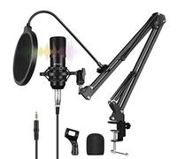 PULUZ USB Microphone with Suspension Scissor Arm & Metal Shock Mount & USB Sound Card, Table Mounting Clamp Kit for YouTube, Streaming,Gaming, Recording Music, Voice Over, Livestreaming (Black)