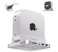 PULWTOP Mac Mini M4 Dock with 4TB M.2 SSD Enclosure, 8-in-1 Aluminum Vertical USB-C Hub for Mac Mini M4 Pro Hub Stand with USB-A/C 3.2 10Gbps, 2xUSB-A 2.0, 3.5mm Audio, SD/TF Slots (SSD NOT Included)