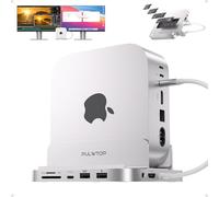 PULWTOP Mac Mini M4 Dock with 4TB M.2 SSD Enclosure & HDMI 4K, 9 in 1 Aluminum Vertical USB-C Hub for Mac Mini M4 Pro Hub Stand, USB-A/C 10Gbps, 2xUSB-A 2.0, 3.5mm Audio, SD/TF (SSD NOT Included)