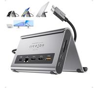 PULWTOP MacBook Docking Station Dual Monitor 4K@60Hz for MacBook Pro/Air M3/M4/M5, USB C Docking Station Stand Laptop Dock with 2 HDMI, PD, Ethernet, USB A/C 10Gbps, Audio, SD/TF, USB 2.0