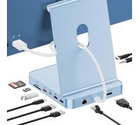 PULWTOP Upgraded 11 in 1 iMac Hub for iMac M1 M3 M4 Support 4TB SSD Enclosure (NOT Included), USB C Hub for iMac 24 Inch with 4K HDMI, 2.5G Ethernet, 5 USB A/C Max 10Gbps, SD/TF - Blue