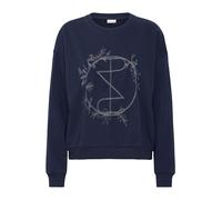 Pulz Jeans PZTabita Women's Sweatshirt Pullover Sweater with Ribbed Cuffs Round Neck Cotton Blend Loose Fit, Dark Sapphire (194020), L