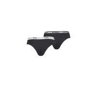 Puma 2-Pack Striped Logo Mid-Rise Brazilian Briefs, Black